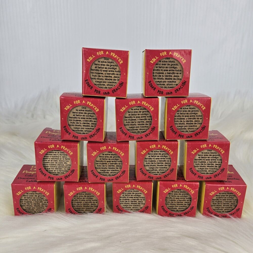 Lot of 14 Favorite Catholic Prayer Cube Wood Spanish Oracion Catolica Favorita